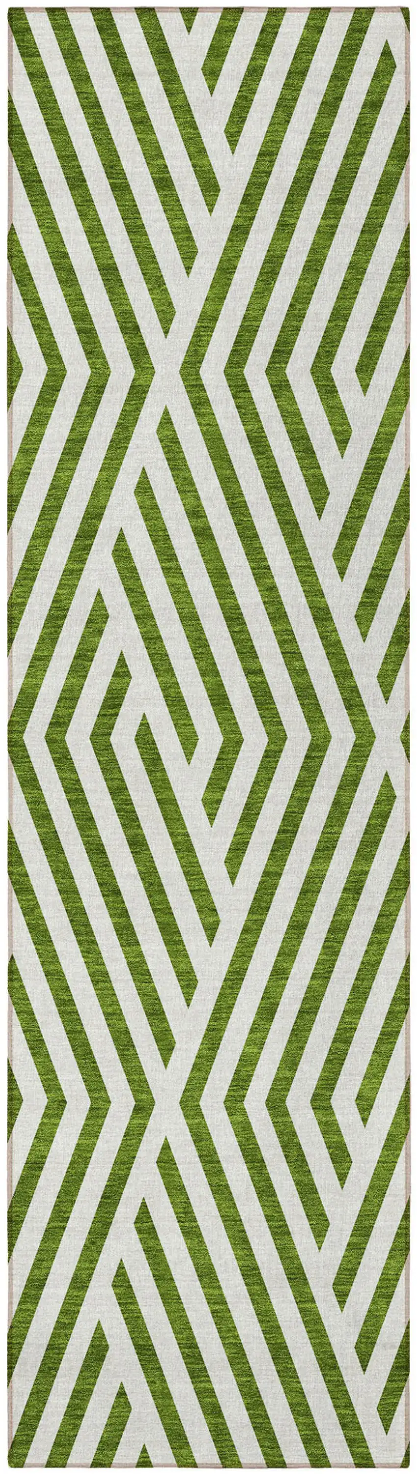 Lime Green and White Geometric Washable Non Skid Indoor Outdoor Runner Rug Photo 5
