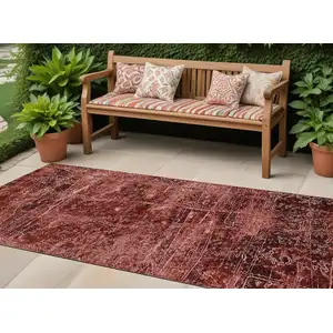 Photo of 8' Runner Merlot Abstract Washable Non Skid Indoor Outdoor Runner Rug