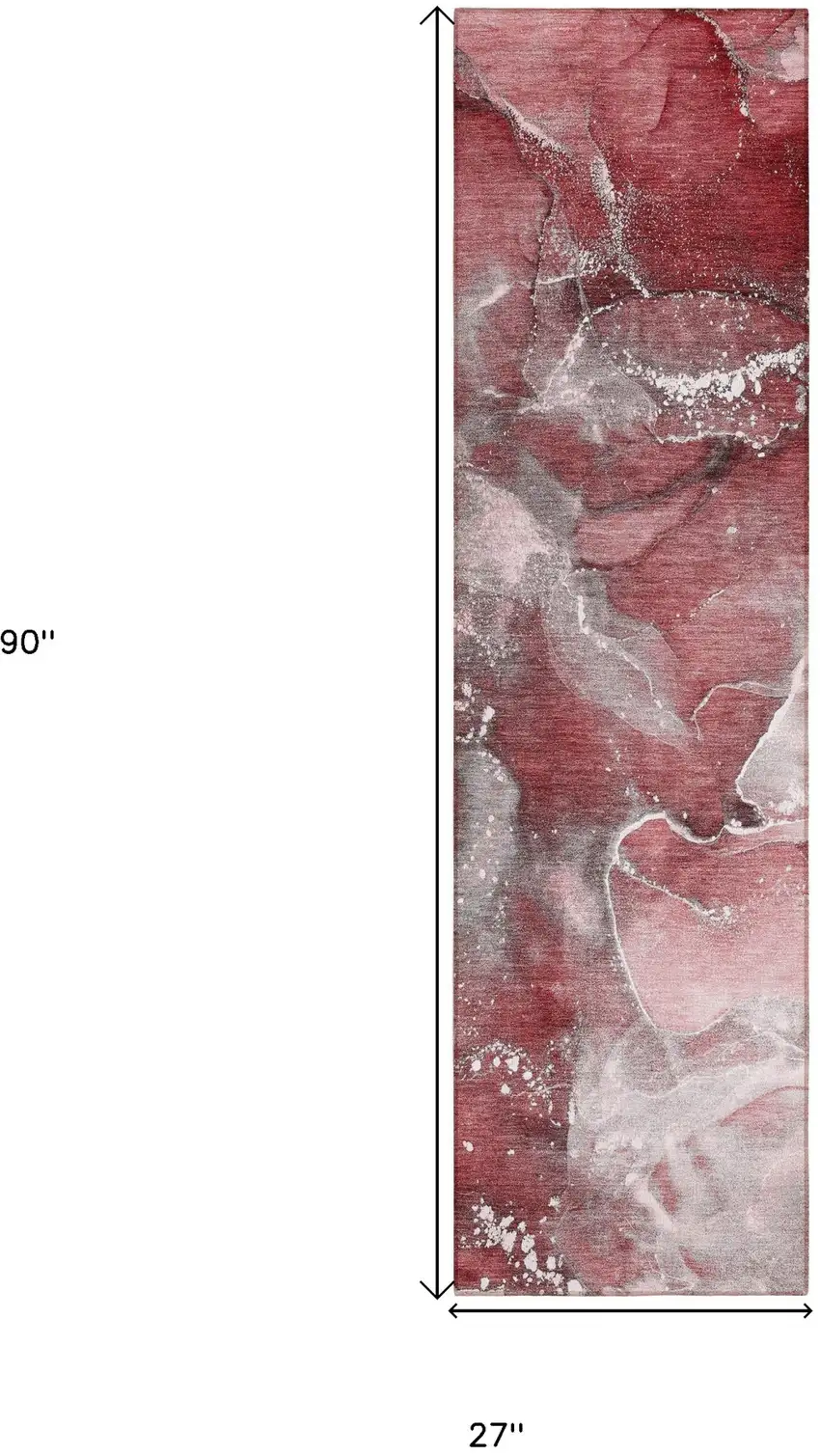 Merlot Abstract Washable Non Skid Indoor Outdoor Runner Rug Photo 3