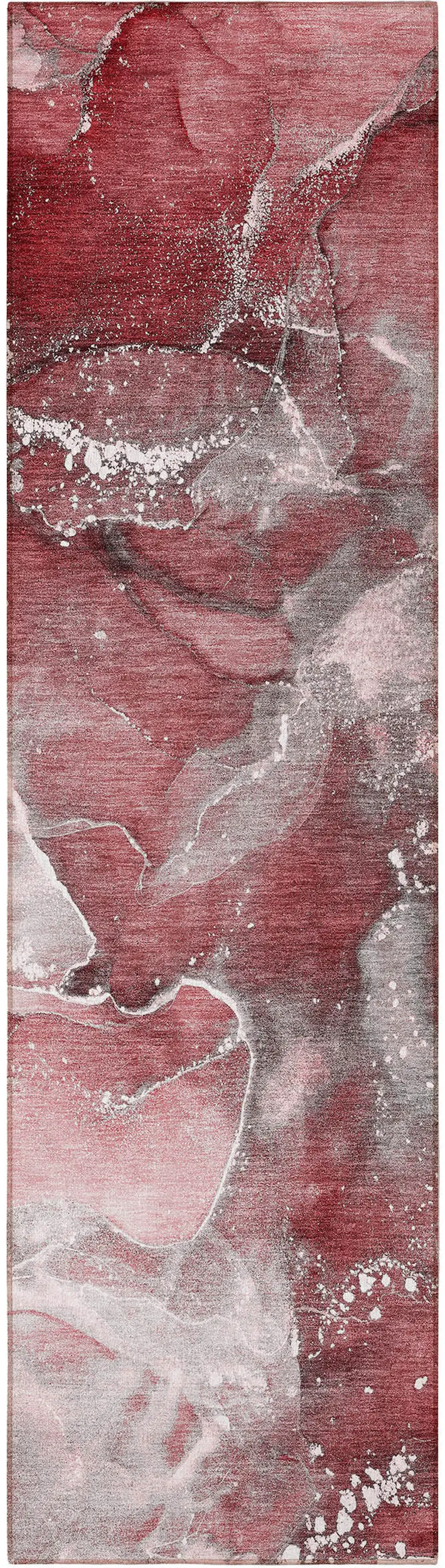 8' Runner Merlot Abstract Washable Non Skid Indoor Outdoor Runner Rug Photo 4