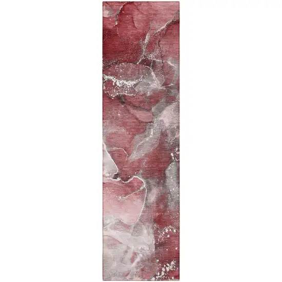 8' Runner Merlot Abstract Washable Non Skid Indoor Outdoor Runner Rug Photo 5
