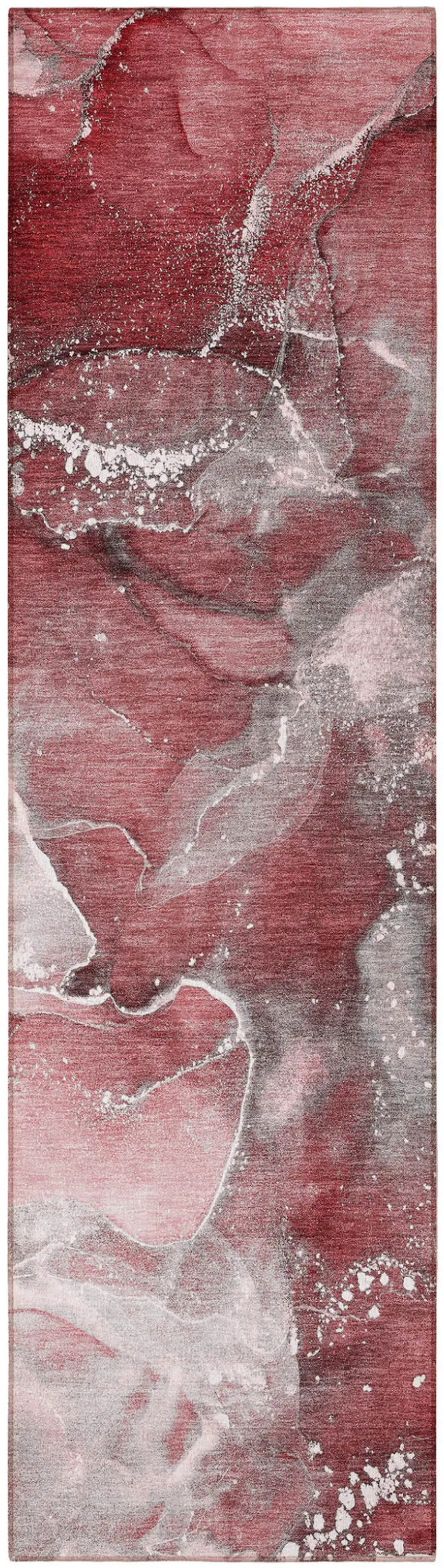 8' Runner Merlot Abstract Washable Non Skid Indoor Outdoor Runner Rug Photo 5