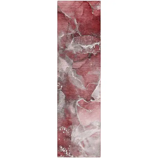 8' Runner Merlot Abstract Washable Non Skid Indoor Outdoor Runner Rug Photo 2