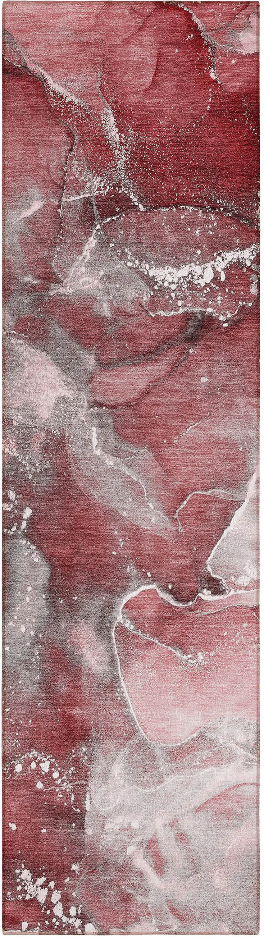 8' Runner Merlot Abstract Washable Non Skid Indoor Outdoor Runner Rug Photo 2