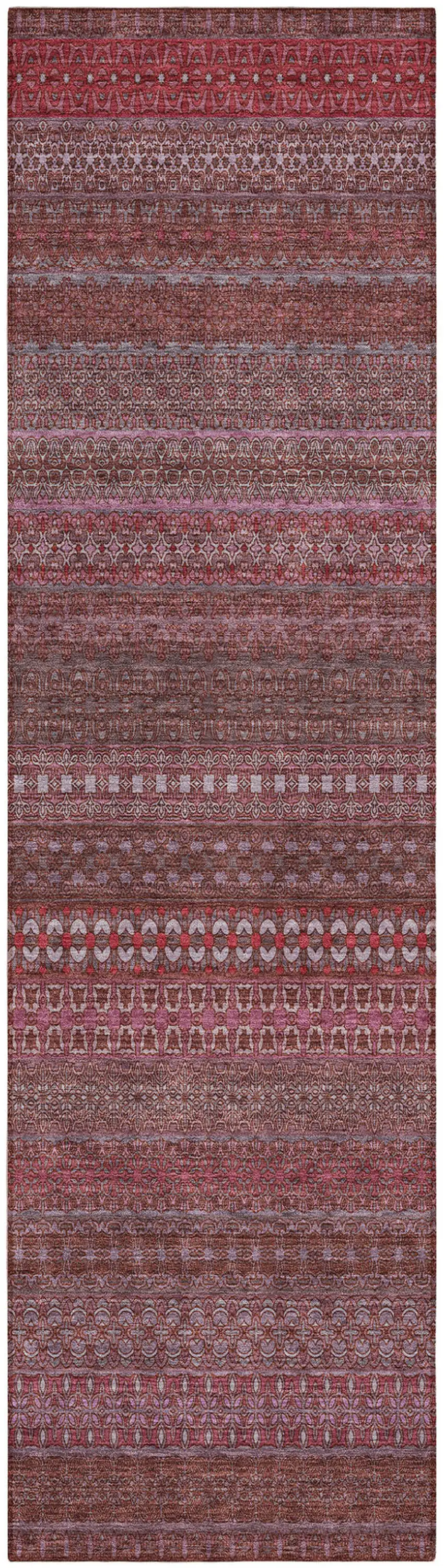 Merlot Striped Washable Indoor Outdoor Runner Rug Photo 2