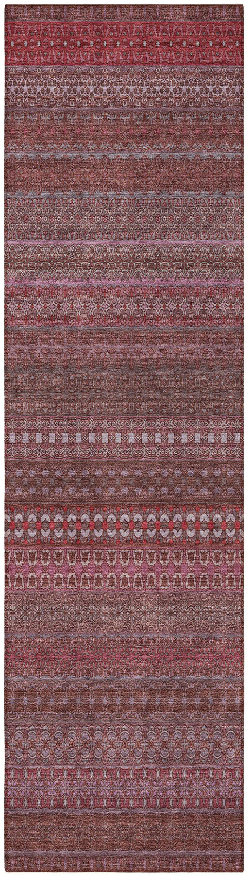 Merlot Striped Washable Indoor Outdoor Runner Rug Photo 5