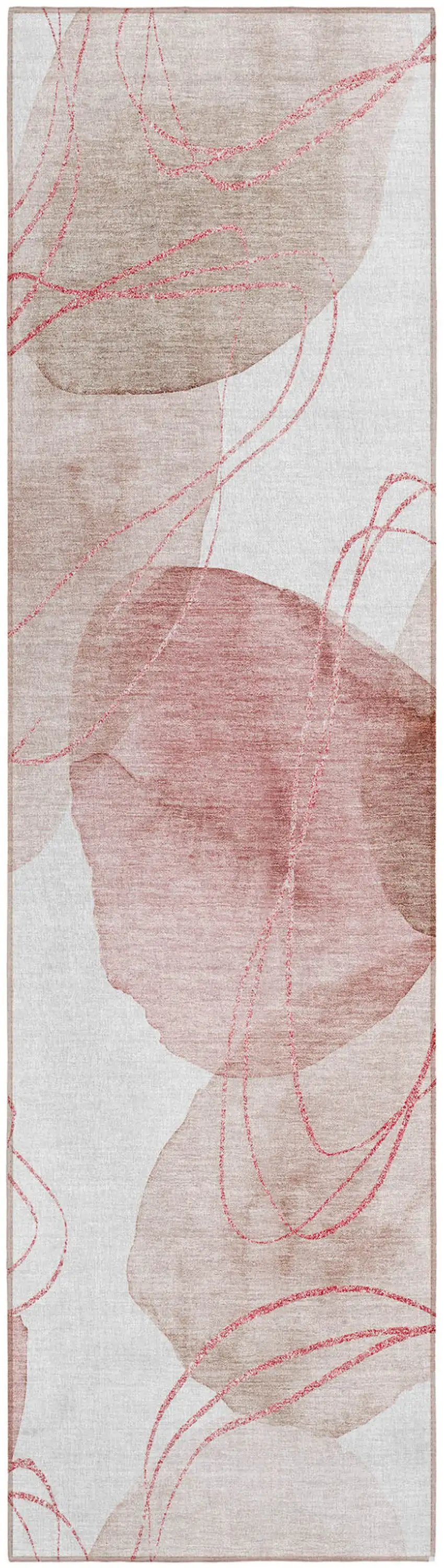 8' Runner Merlot and Ivory Abstract Washable Non Skid Indoor Outdoor Runner Rug Photo 2