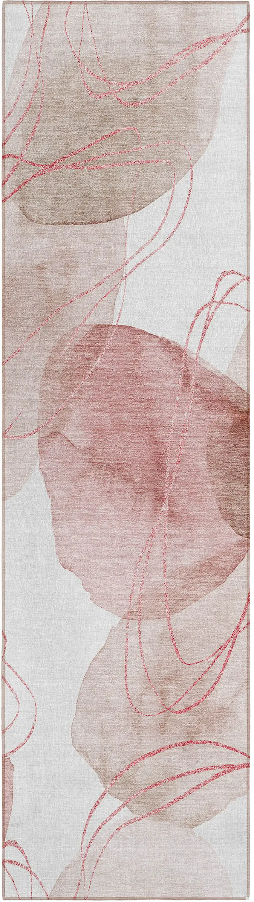 8' Runner Merlot and Ivory Abstract Washable Non Skid Indoor Outdoor Runner Rug Photo 2