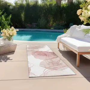 Photo of 8' Runner Merlot and Ivory Abstract Washable Non Skid Indoor Outdoor Runner Rug