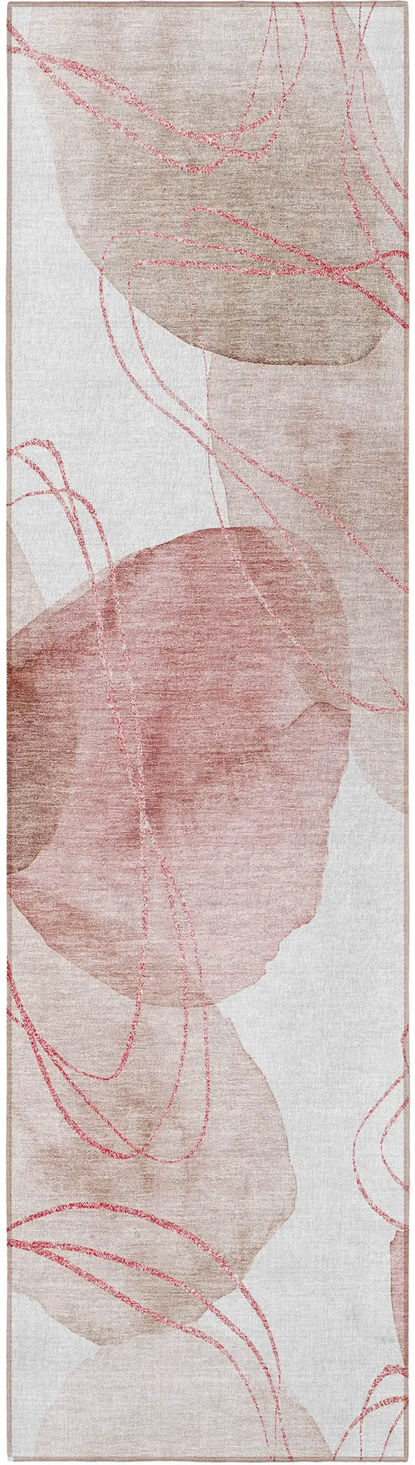8' Runner Merlot and Ivory Abstract Washable Non Skid Indoor Outdoor Runner Rug Photo 4