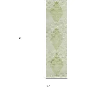 Photo of 8' Runner Mint Green Geometric Washable Non Skid Indoor Outdoor Runner Rug