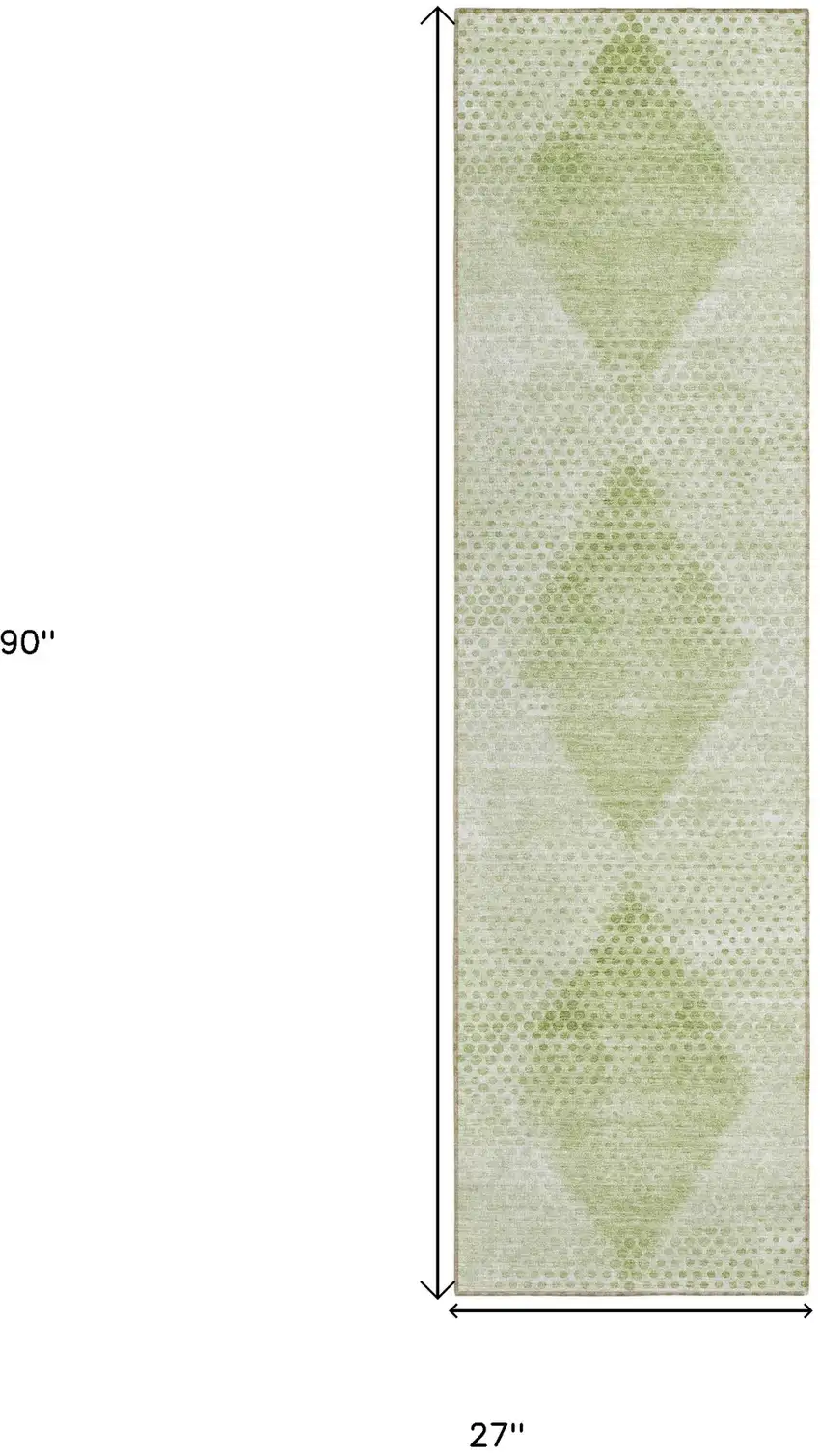 8' Runner Mint Green Geometric Washable Non Skid Indoor Outdoor Runner Rug Photo 3