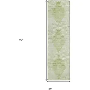 Photo of 8' Runner Mint Green Geometric Washable Non Skid Indoor Outdoor Runner Rug