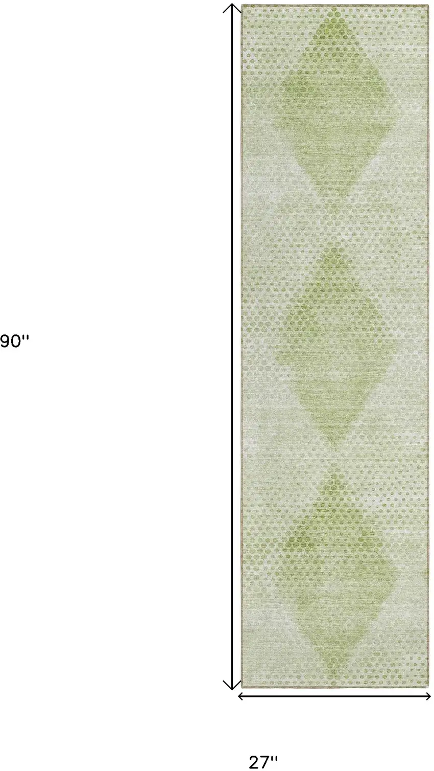 8' Runner Mint Green Geometric Washable Non Skid Indoor Outdoor Runner Rug Photo 3