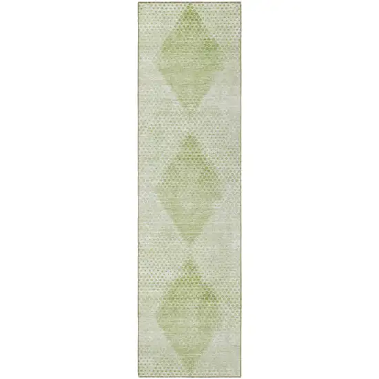 Mint Green Geometric Washable Non Skid Indoor Outdoor Runner Rug Photo 4