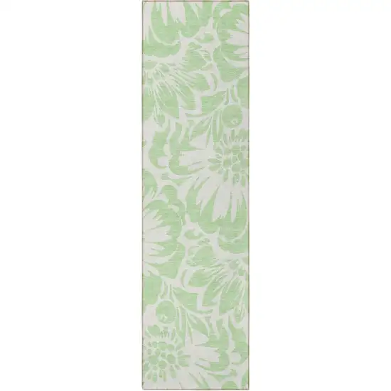 8' Runner Mint Green and Ivory Floral Washable Non Skid Indoor Outdoor Runner Rug Photo 5