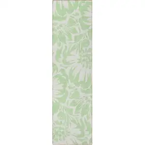 Photo of 8' Runner Mint Green and Ivory Floral Washable Non Skid Indoor Outdoor Runner Rug