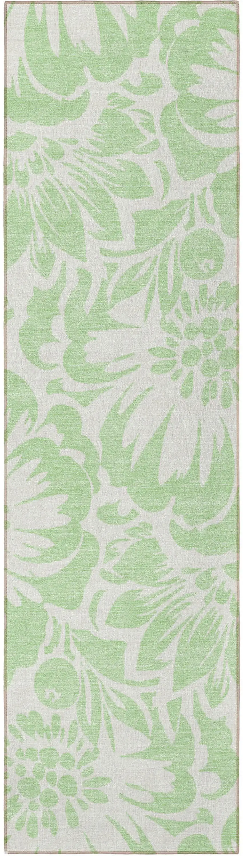 8' Runner Mint Green and Ivory Floral Washable Non Skid Indoor Outdoor Runner Rug Photo 5