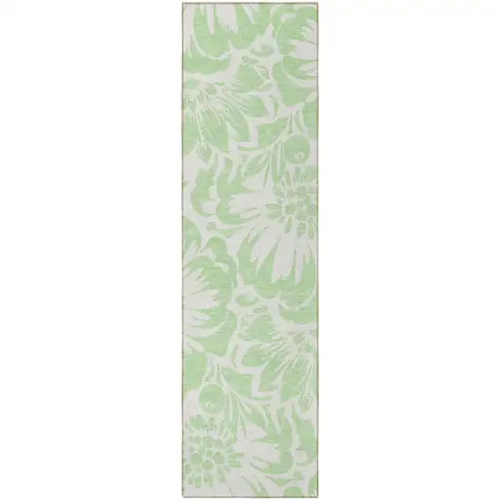 Mint Green and Ivory Floral Washable Non Skid Indoor Outdoor Runner Rug Photo 4