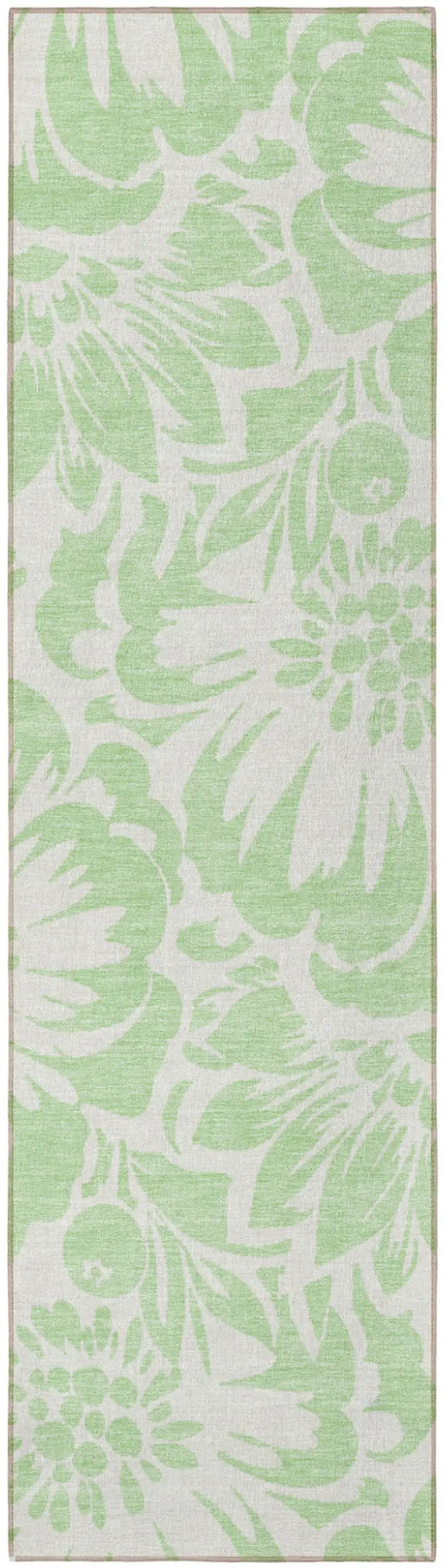 Mint Green and Ivory Floral Washable Non Skid Indoor Outdoor Runner Rug Photo 4