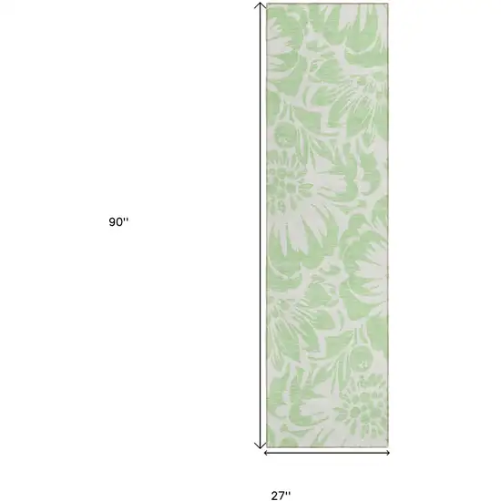 8' Runner Mint Green and Ivory Floral Washable Non Skid Indoor Outdoor Runner Rug Photo 3