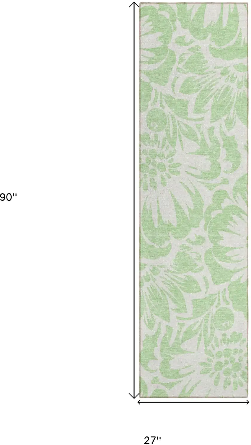 8' Runner Mint Green and Ivory Floral Washable Non Skid Indoor Outdoor Runner Rug Photo 3