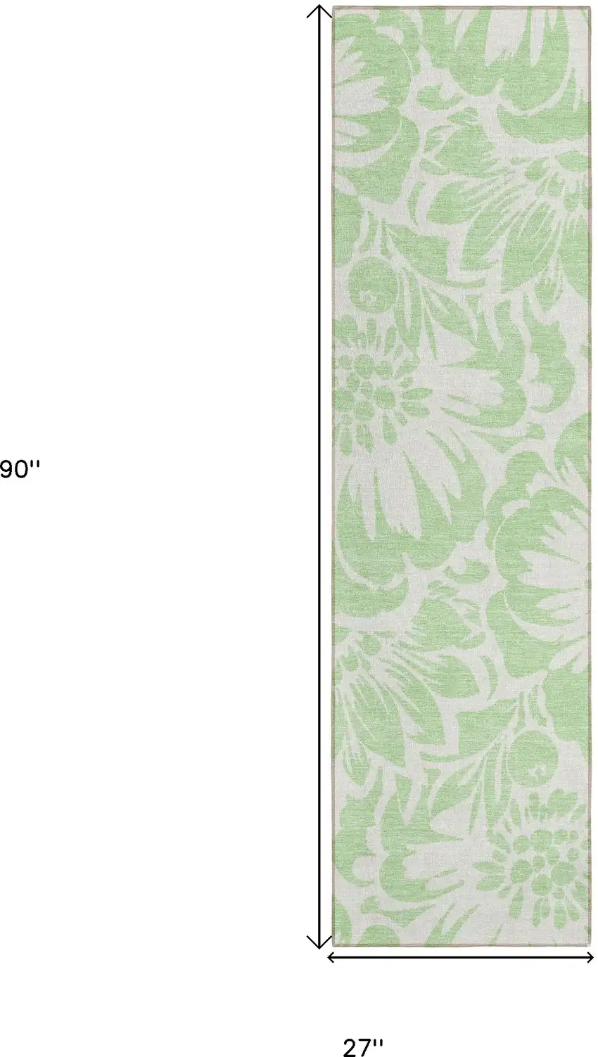 8' Runner Mint Green and Ivory Floral Washable Non Skid Indoor Outdoor Runner Rug Photo 3