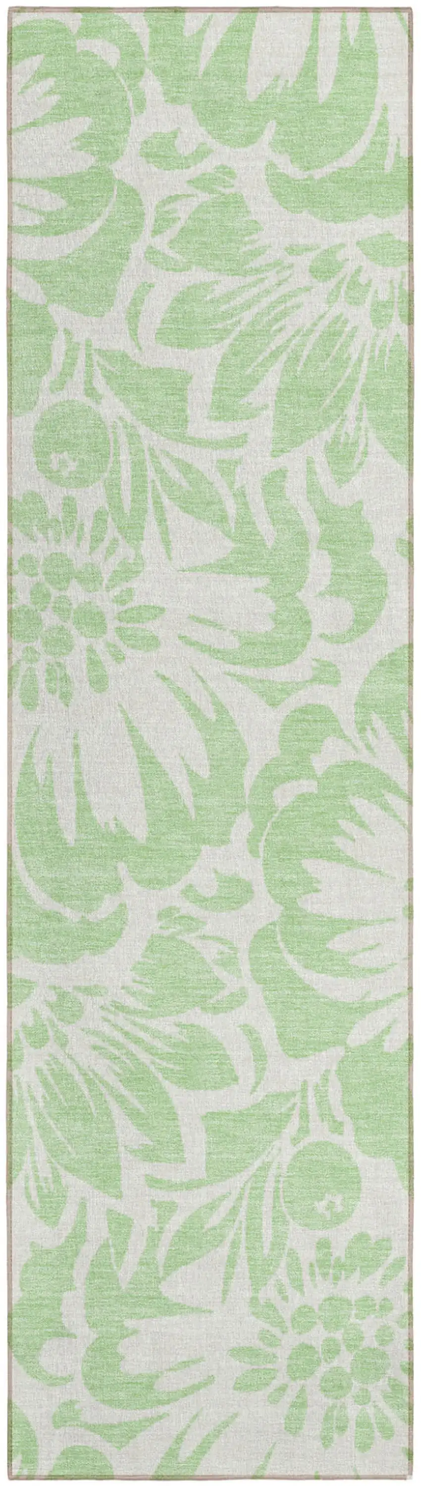 8' Runner Mint Green and Ivory Floral Washable Non Skid Indoor Outdoor Runner Rug Photo 2