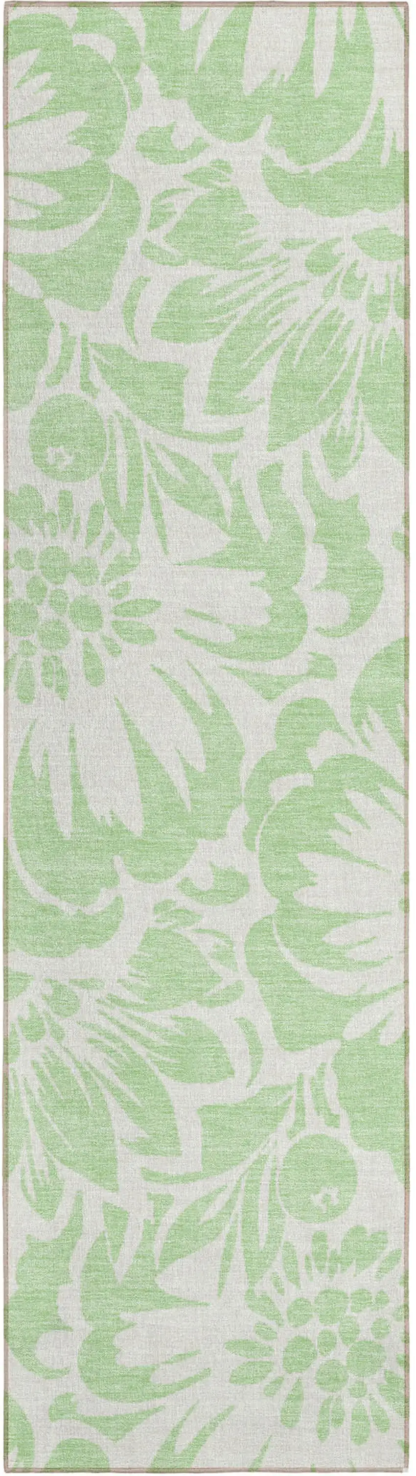 8' Runner Mint Green and Ivory Floral Washable Non Skid Indoor Outdoor Runner Rug Photo 2