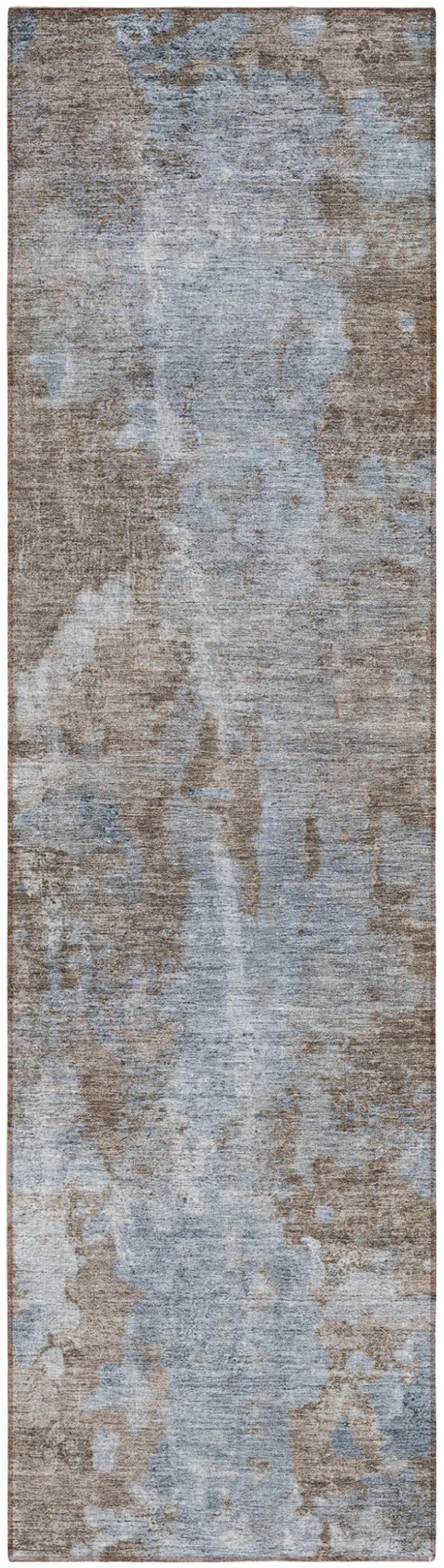 Mocha and Blue Abstract Washable Non Skid Indoor Outdoor Runner Rug Photo 2
