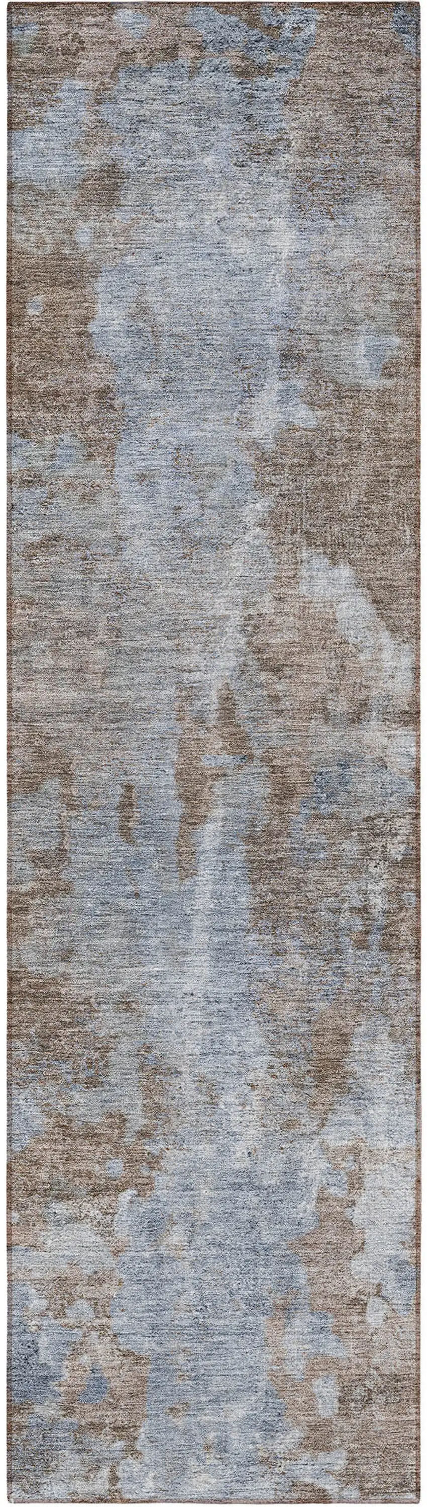 8' Runner Mocha and Blue Abstract Washable Non Skid Indoor Outdoor Runner Rug Photo 4