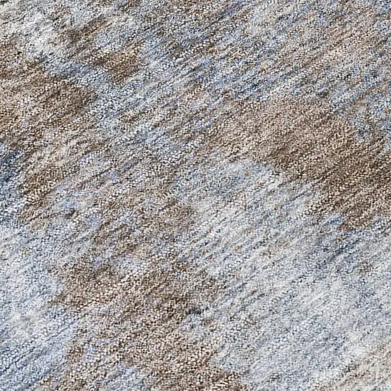 Mocha and Blue Abstract Washable Non Skid Indoor Outdoor Runner Rug Photo 8