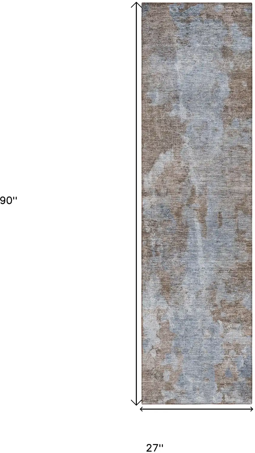 8' Runner Mocha and Blue Abstract Washable Non Skid Indoor Outdoor Runner Rug Photo 3