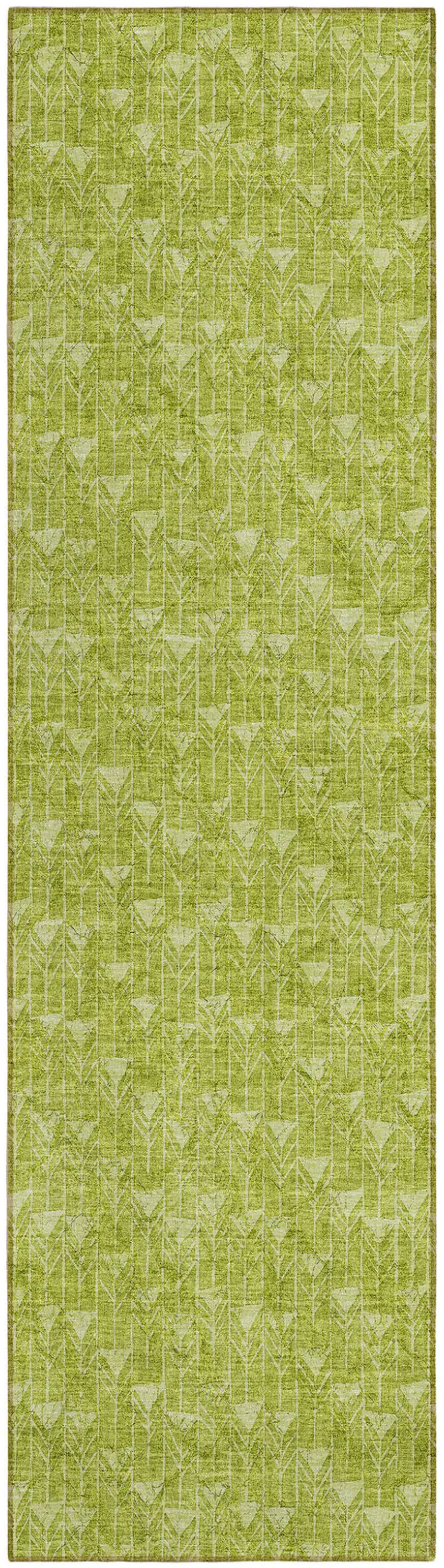 8' Runner Moss Green Geometric Washable Non Skid Indoor Outdoor Runner Rug Photo 2
