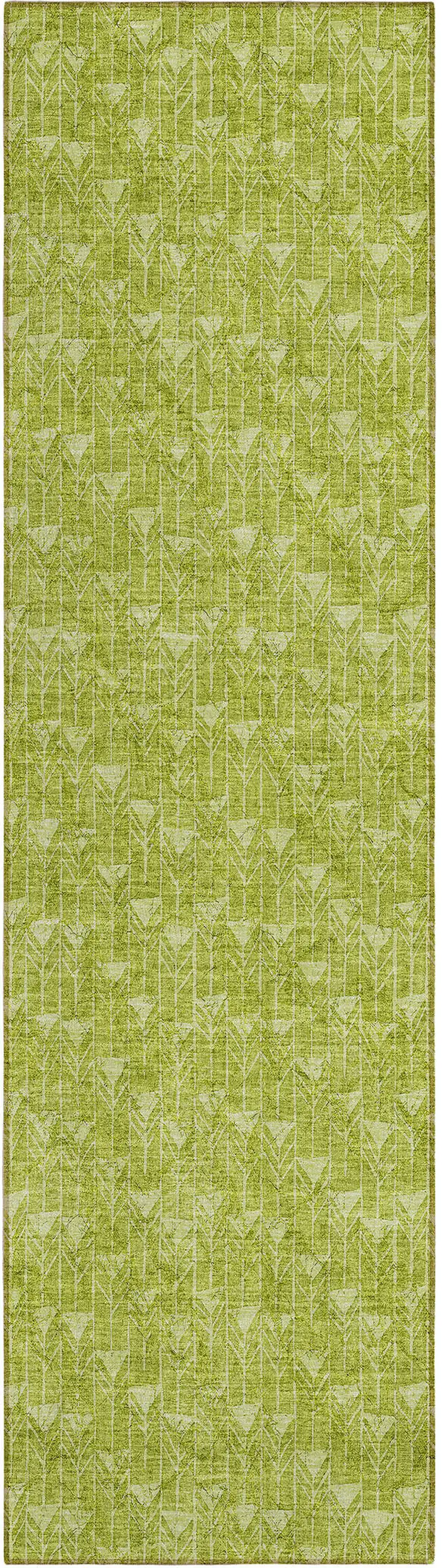 8' Runner Moss Green Geometric Washable Non Skid Indoor Outdoor Runner Rug Photo 2