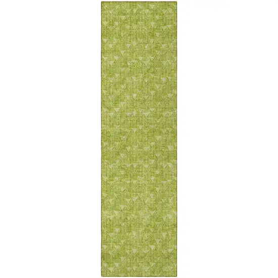 8' Runner Moss Green Geometric Washable Non Skid Indoor Outdoor Runner Rug Photo 4