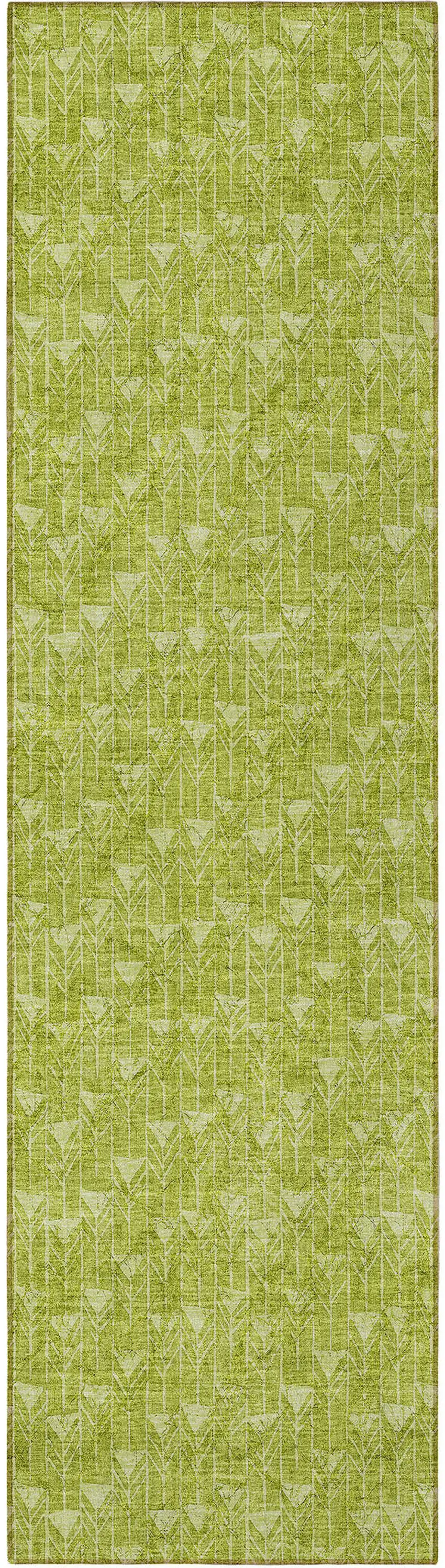 8' Runner Moss Green Geometric Washable Non Skid Indoor Outdoor Runner Rug Photo 4