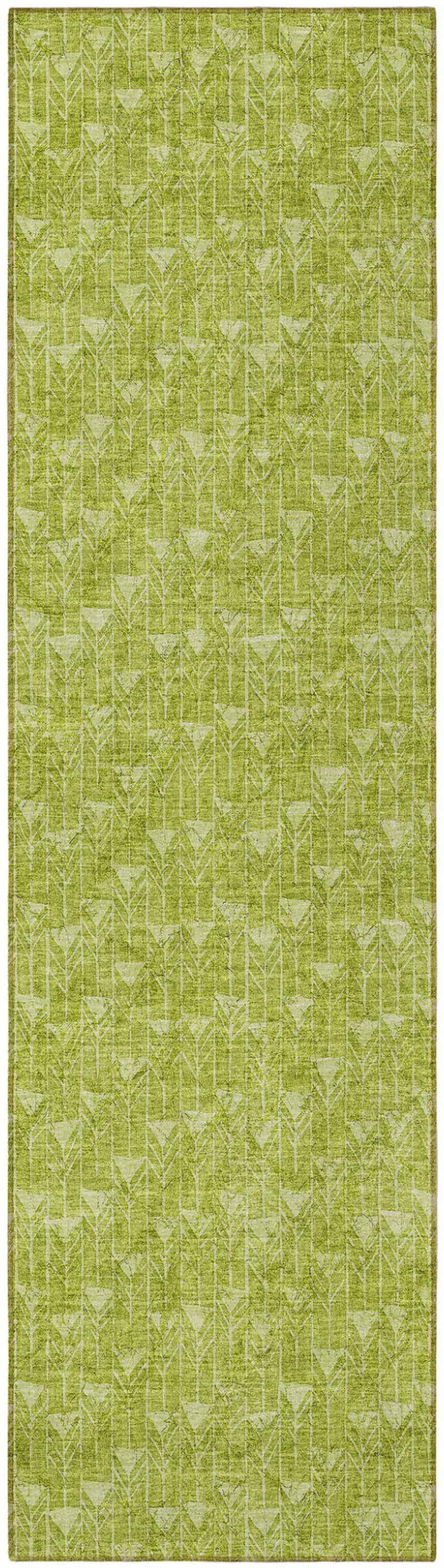 8' Runner Moss Green Geometric Washable Non Skid Indoor Outdoor Runner Rug Photo 5