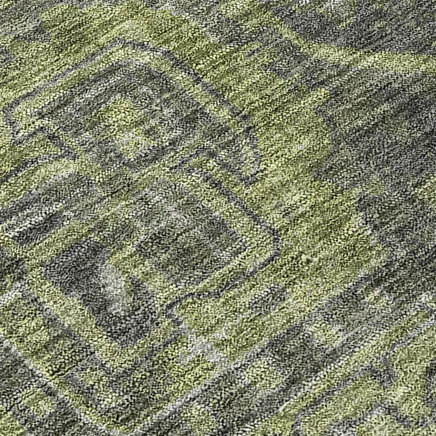 Moss Green and Gray Oriental Washable Non Skid Indoor Outdoor Runner Rug Photo 8