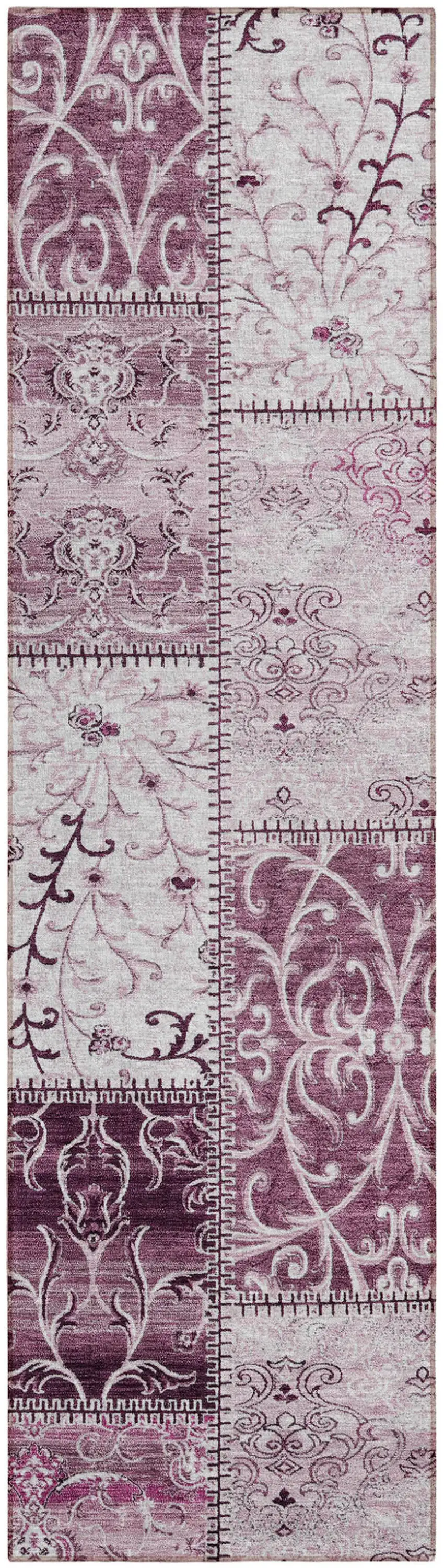 8' Runner Mountbatten Pink Patchwork Washable Non Skid Indoor Outdoor Runner Rug Photo 2
