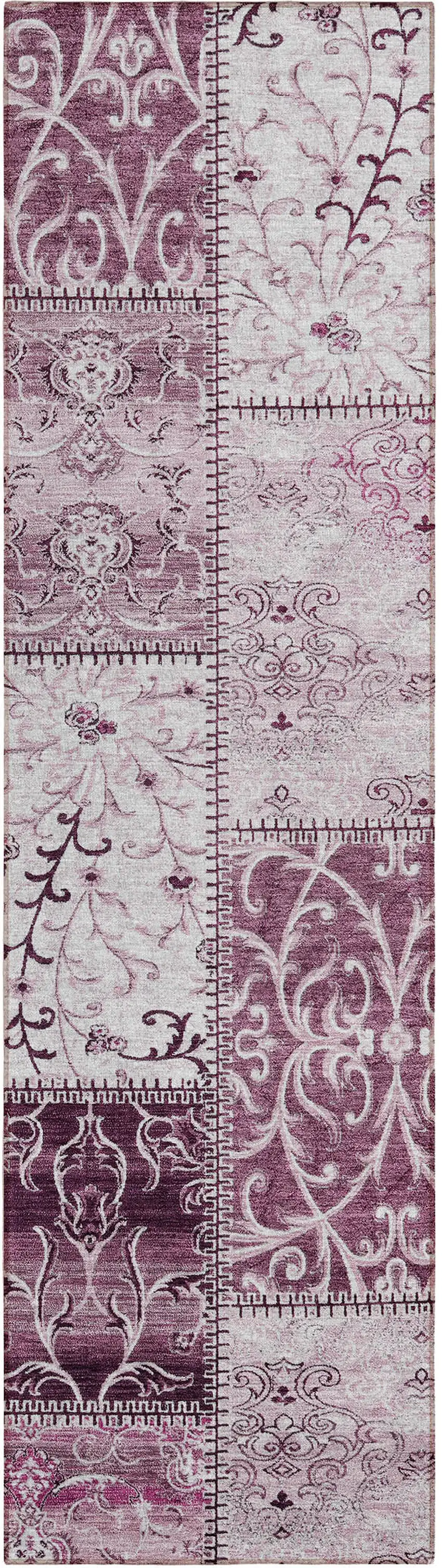 8' Runner Mountbatten Pink Patchwork Washable Non Skid Indoor Outdoor Runner Rug Photo 2