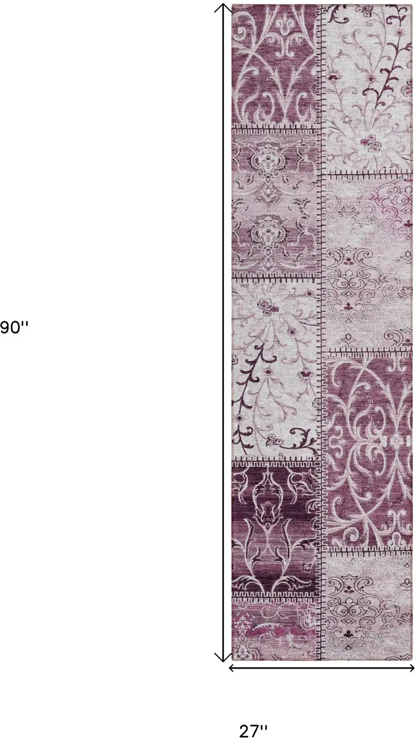 Mountbatten Pink Patchwork Washable Non Skid Indoor Outdoor Runner Rug Photo 3