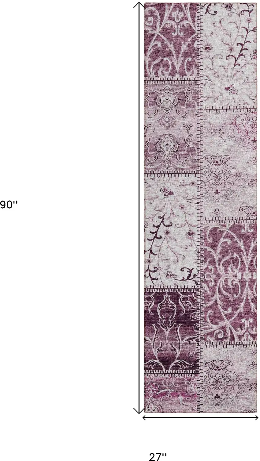 Mountbatten Pink Patchwork Washable Non Skid Indoor Outdoor Runner Rug Photo 3