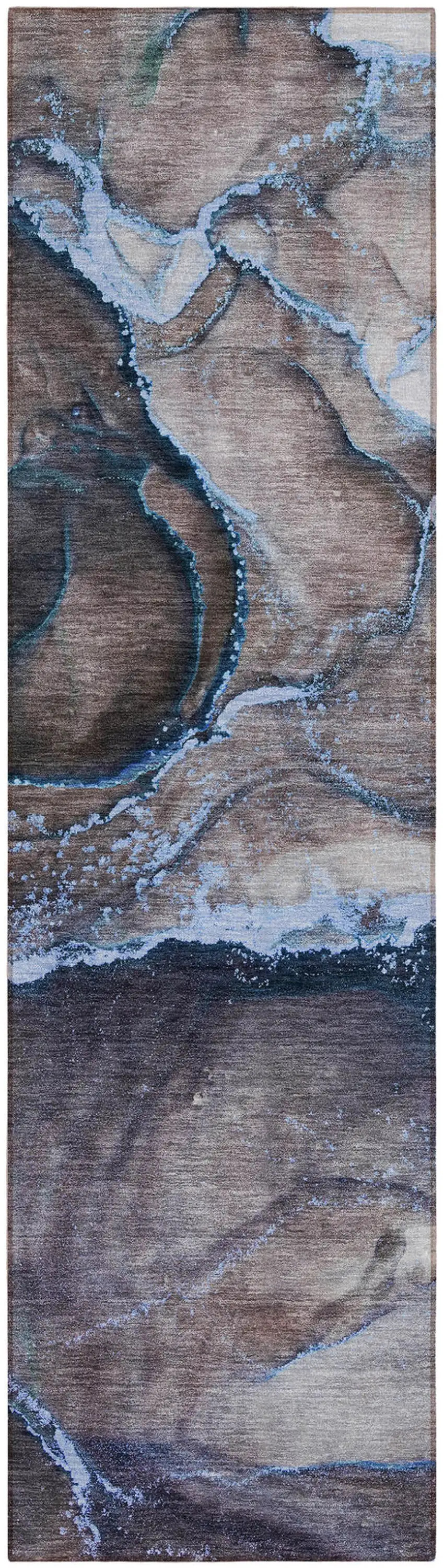 Navy Blue Abstract Washable Non Skid Indoor Outdoor Runner Rug Photo 2