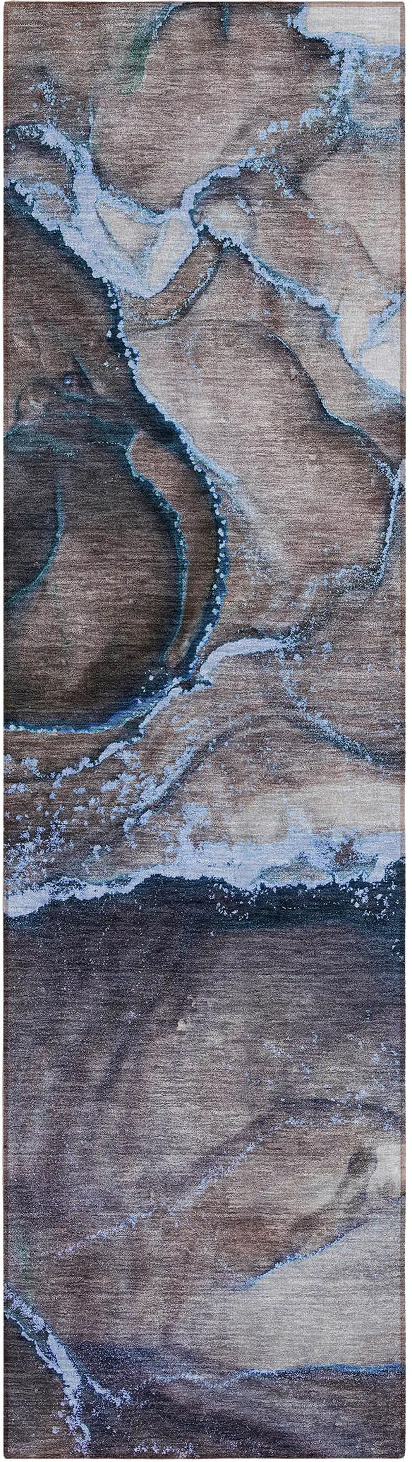 Navy Blue Abstract Washable Non Skid Indoor Outdoor Runner Rug Photo 2