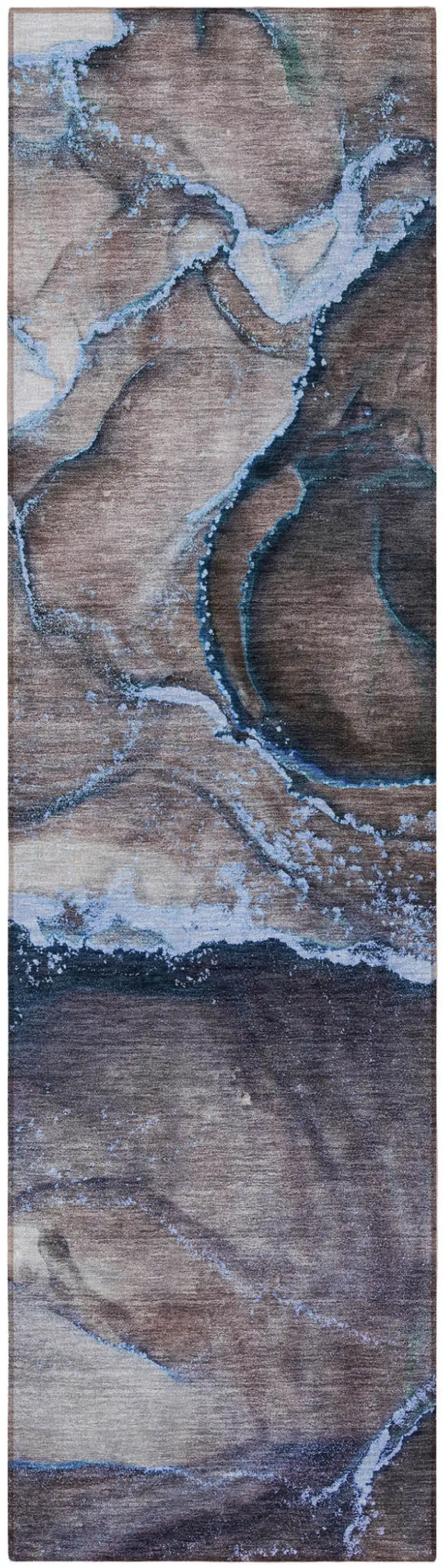 Navy Blue Abstract Washable Non Skid Indoor Outdoor Runner Rug Photo 5