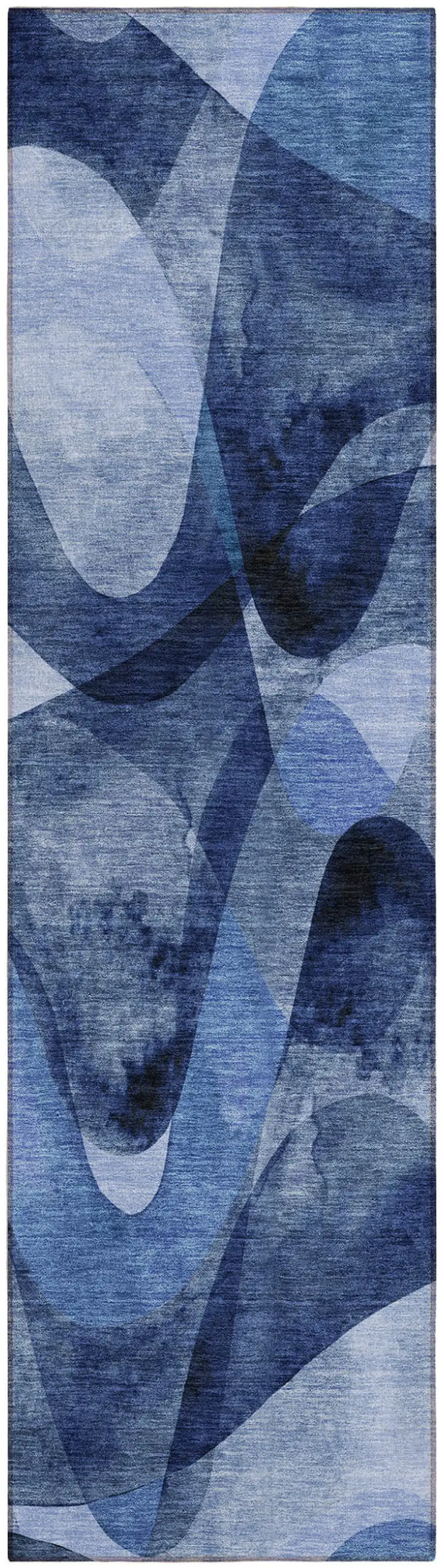 Navy Blue Abstract Washable Non Skid Indoor Outdoor Runner Rug Photo 2