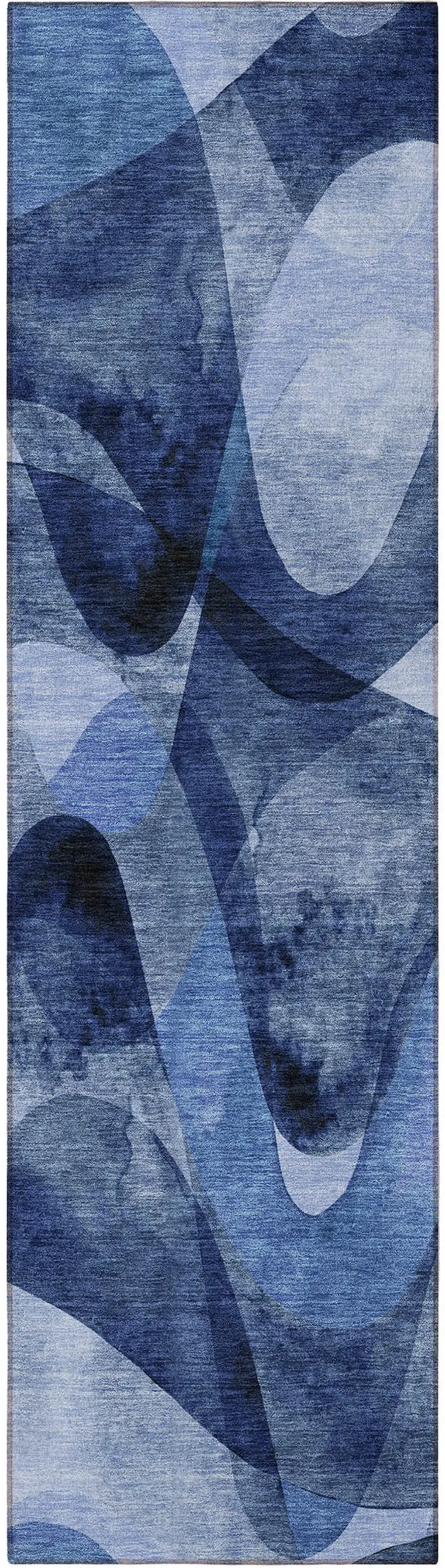 8' Runner Navy Blue Abstract Washable Non Skid Indoor Outdoor Runner Rug Photo 2