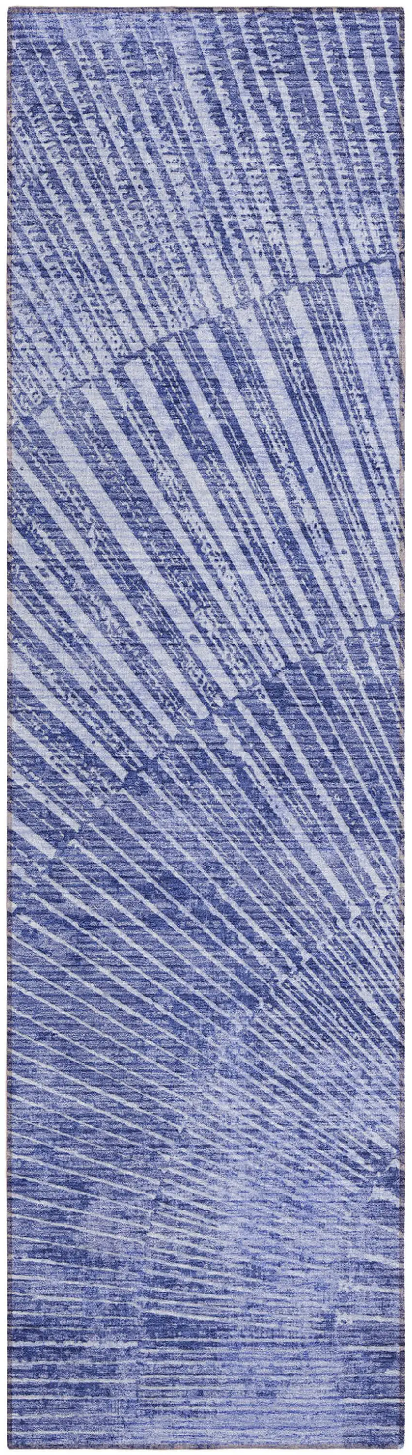 8' Runner Navy Blue Abstract Washable Non Skid Indoor Outdoor Runner Rug Photo 2