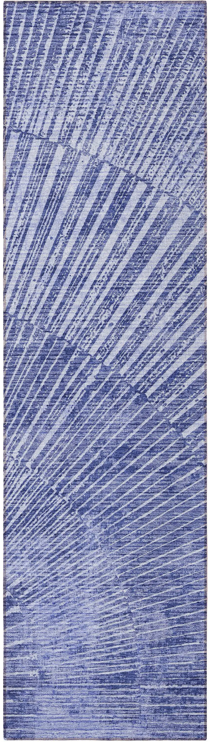 8' Runner Navy Blue Abstract Washable Non Skid Indoor Outdoor Runner Rug Photo 4